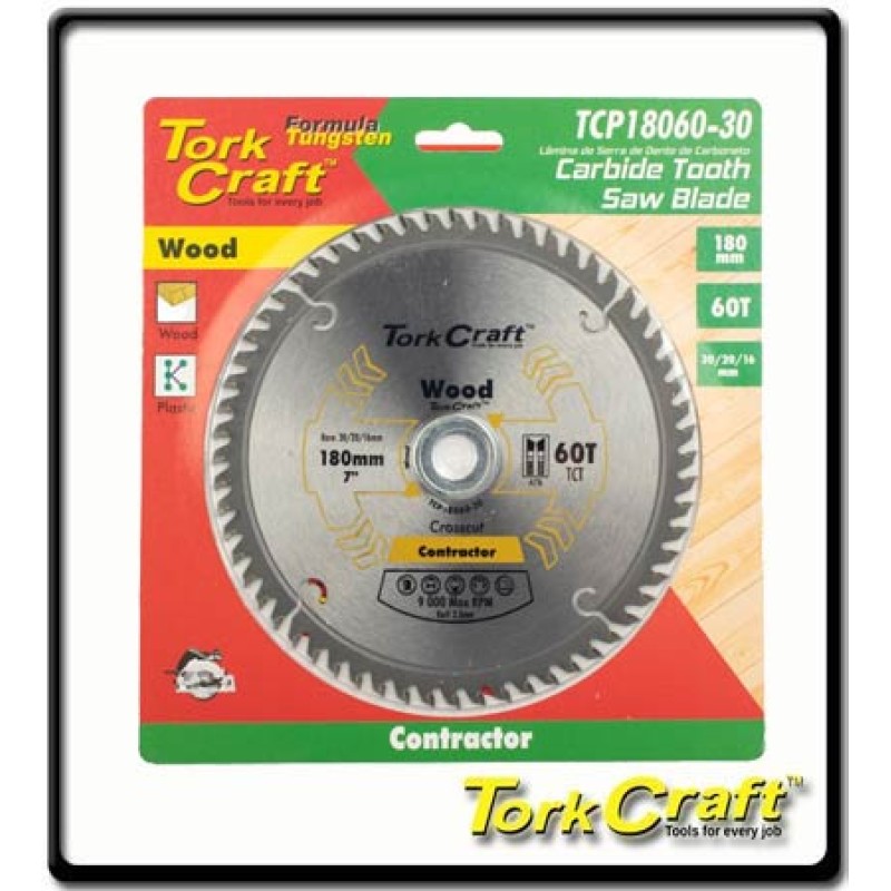 180 x 60T - Contractor Blade - 30/20/16 Circular Saw - TCT